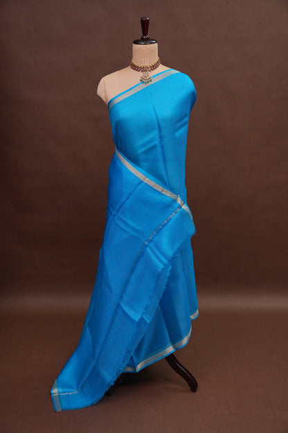 Silk Kota Plain Saree - Blue