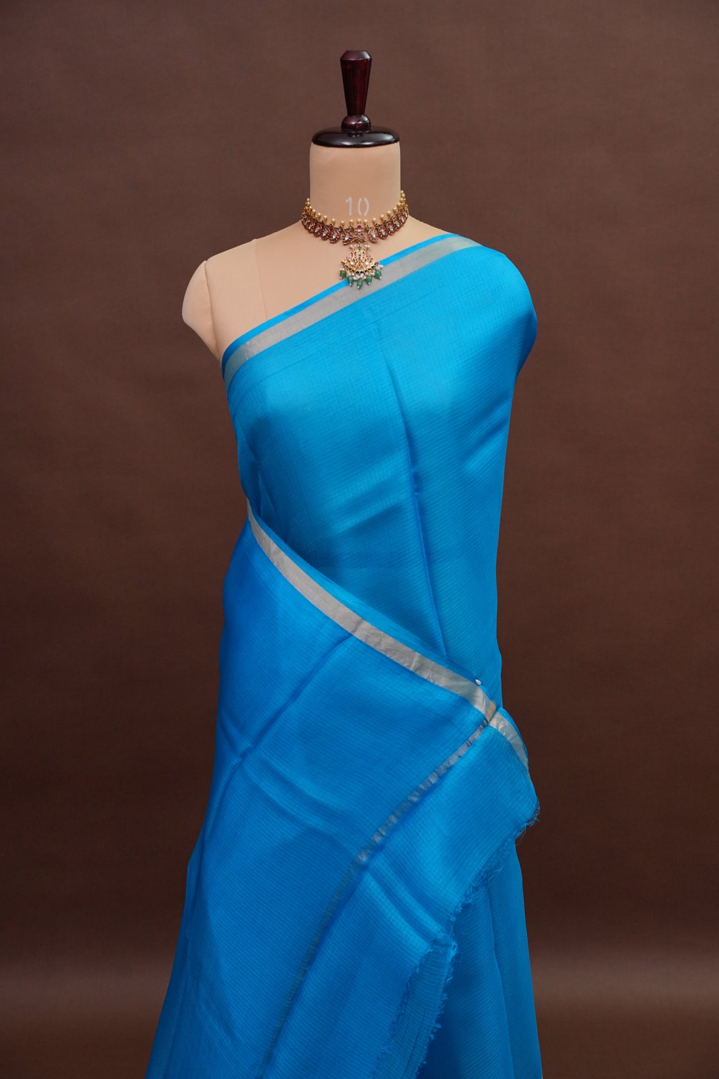 Silk Kota Plain Saree - Blue
