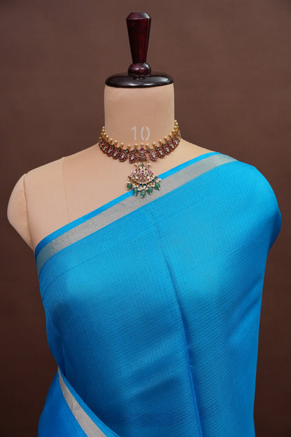 Silk Kota Plain Saree - Blue