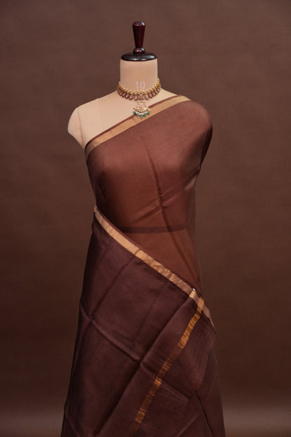 Silk Kota Plain Saree - Coffee