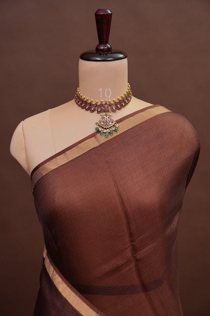 Silk Kota Plain Saree - Coffee