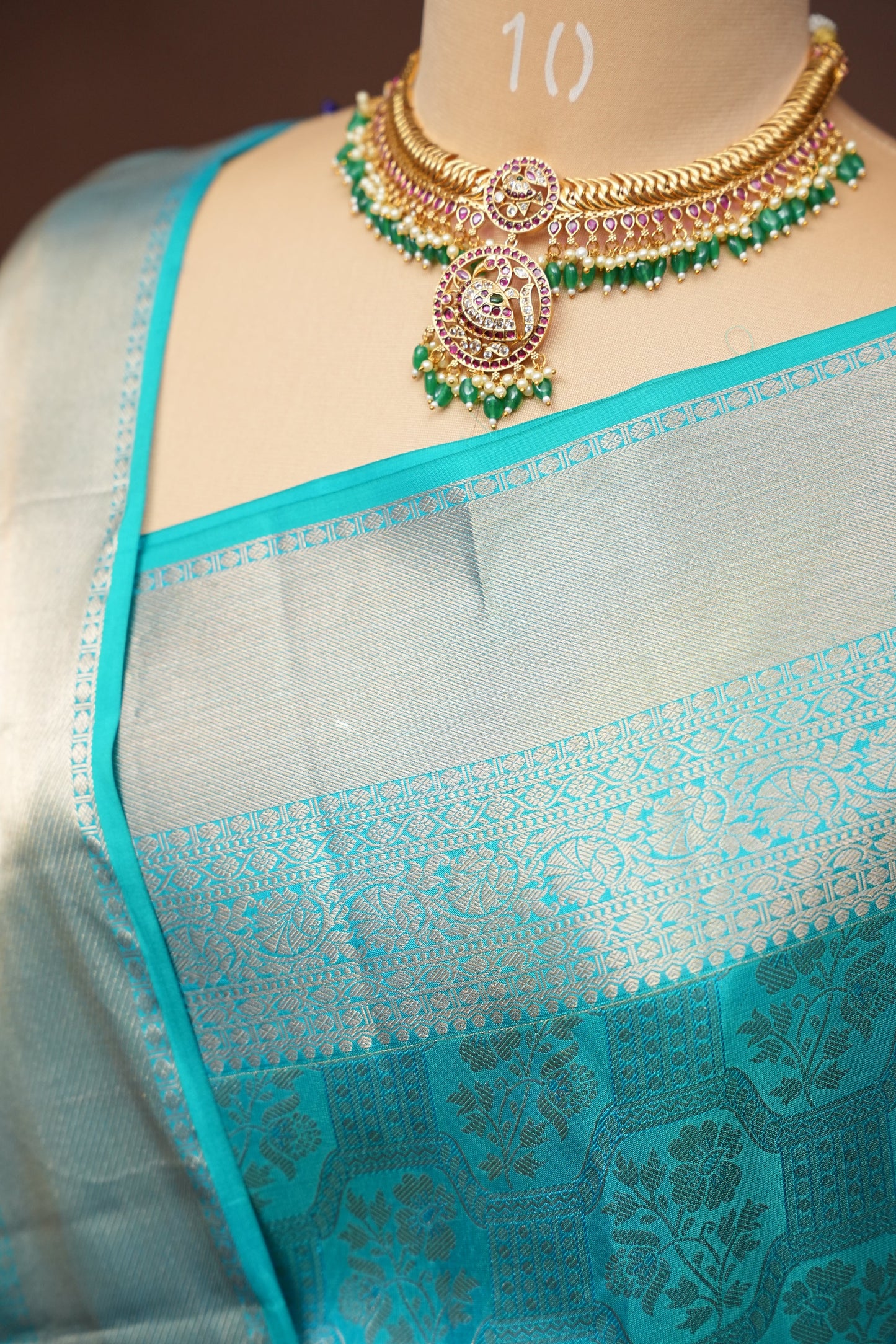 Pure Kanchipuram Brocade Silk Saree - Turquoise Blue| Silk Mark Certified