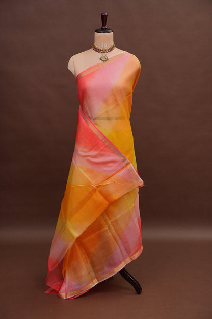 Silk Kota Multicolor Saree - Yellow & Warm Orange