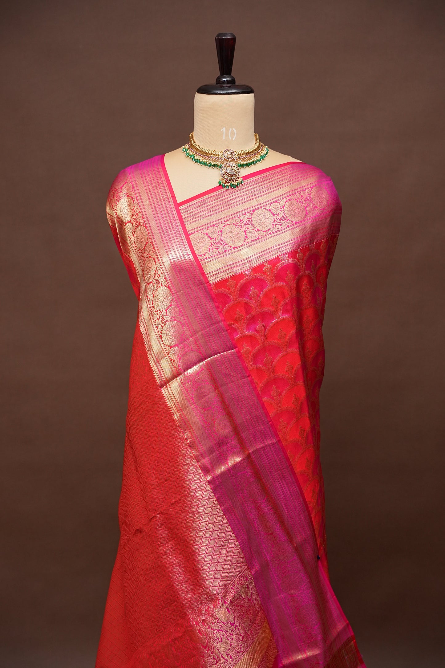 Pure Kanchipuram Silk Saree in Fusion Concept - Red & Pink| Silk Mark Certified