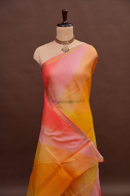 Silk Kota Multicolor Saree - Yellow & Warm Orange