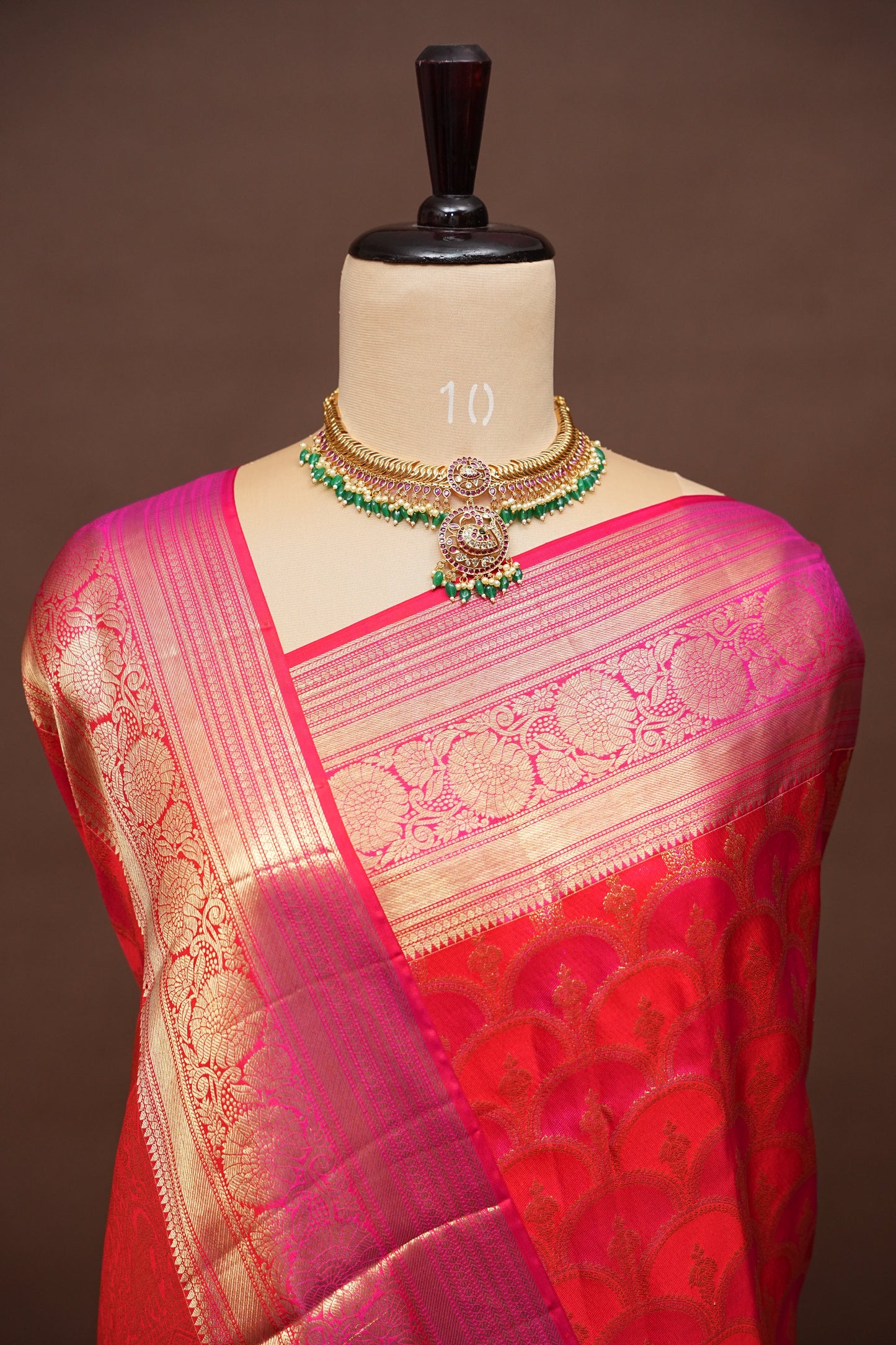 Pure Kanchipuram Silk Saree in Fusion Concept - Red & Pink| Silk Mark Certified