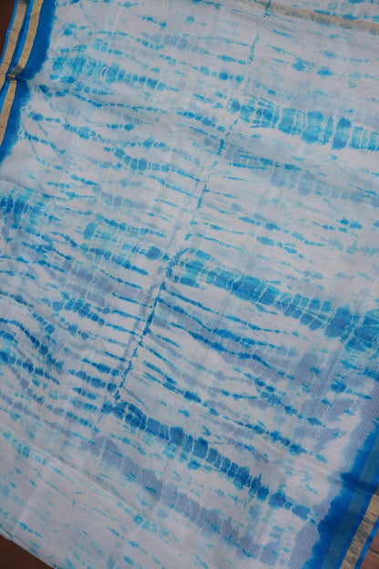 Silk Kota Shibori Tie & Dye Saree - Blue & White