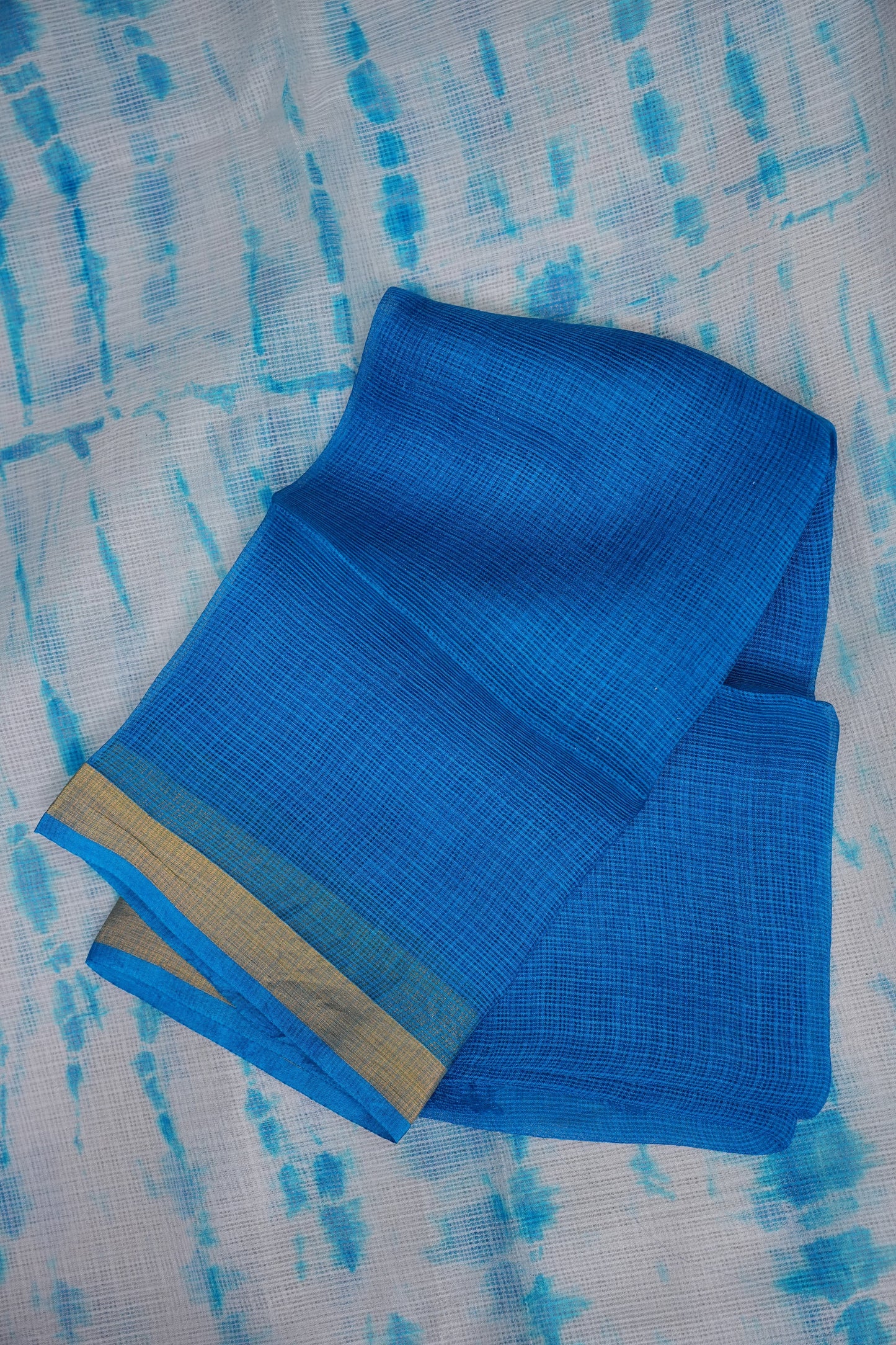 Silk Kota Shibori Tie & Dye Saree - Blue & White