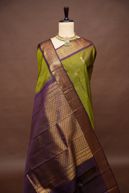 Pure Kanchipuram Silk Saree - Olive Green & Coffee| Silk Mark Certified