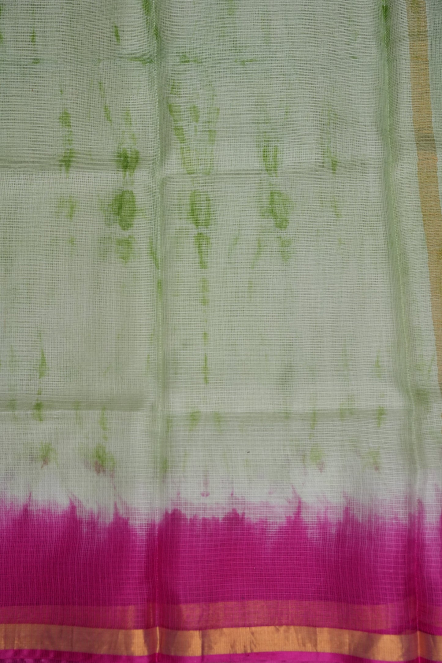 Silk Kota Shibori Tie & Dye Saree - Leaf Green & Pink