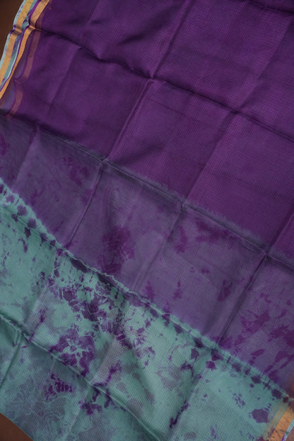 Silk Kota Shibori Tie & Dye Saree - Blue & Aubergine Purple