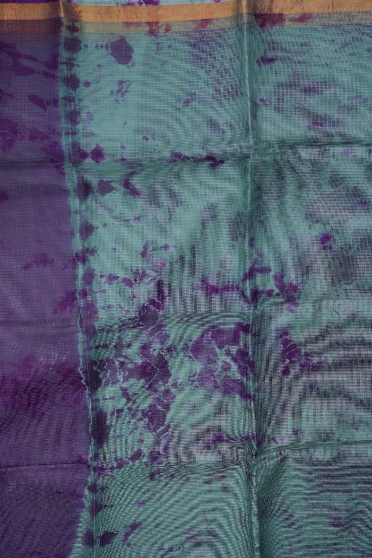 Silk Kota Shibori Tie & Dye Saree - Blue & Aubergine Purple
