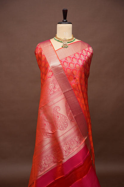 Pure Kanchipuram Brocade Silk Saree - Orange| Silk Mark Certified