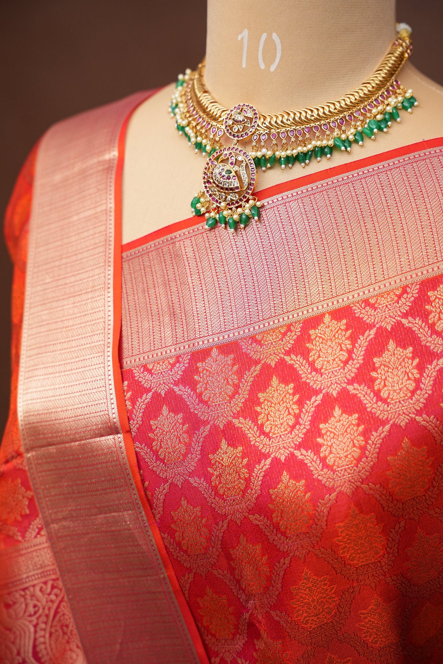 Pure Kanchipuram Brocade Silk Saree - Orange| Silk Mark Certified