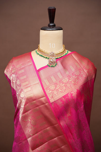 Pure Kanchipuram Brocade Silk Saree - Pink| Silk Mark Certified