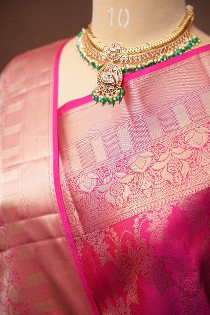 Pure Kanchipuram Brocade Silk Saree - Pink| Silk Mark Certified
