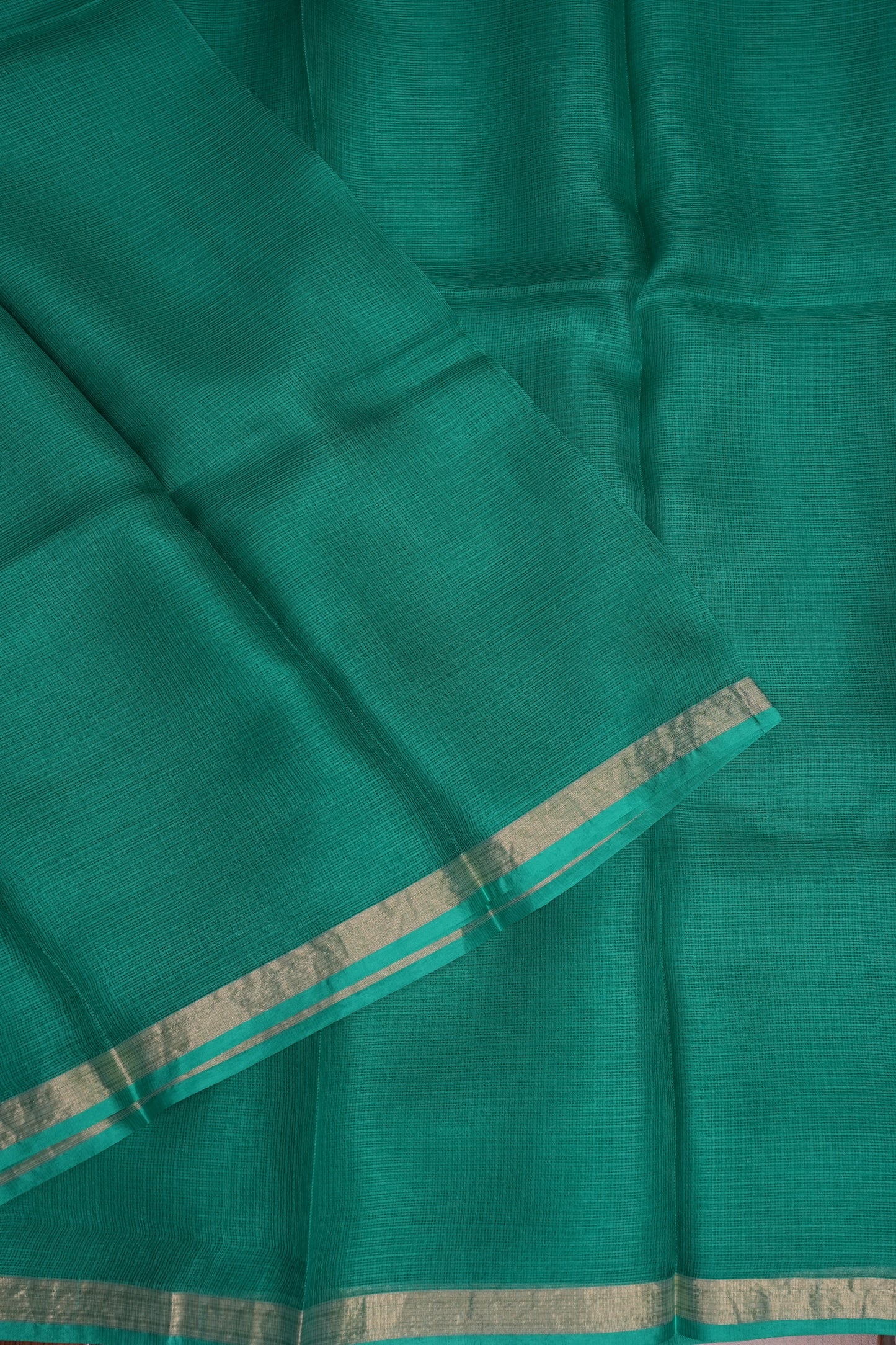 Silk Kota Plain Saree - Turquoise Green