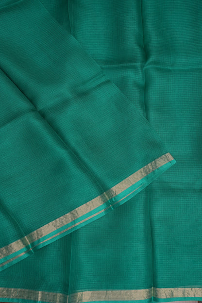 Silk Kota Plain Saree - Turquoise Green