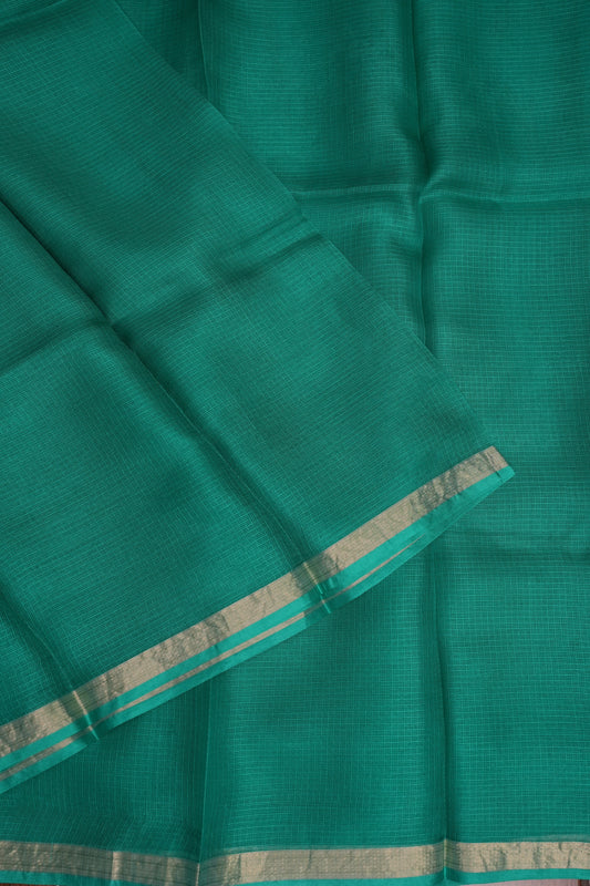 Silk Kota Plain Saree - Turquoise Green