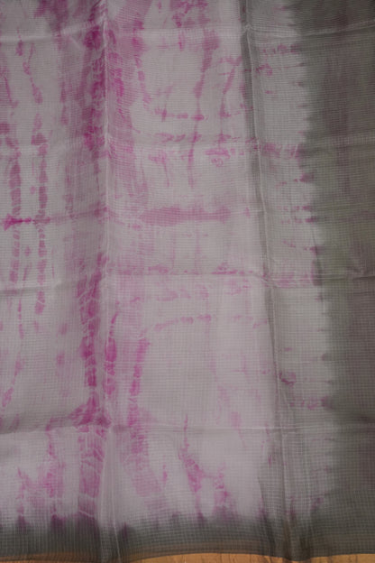 Silk Kota Shibori Tie & Dye Saree - Grey with Pink & White
