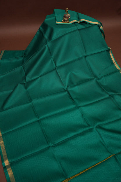 Silk Kota Plain Saree - Teal Green