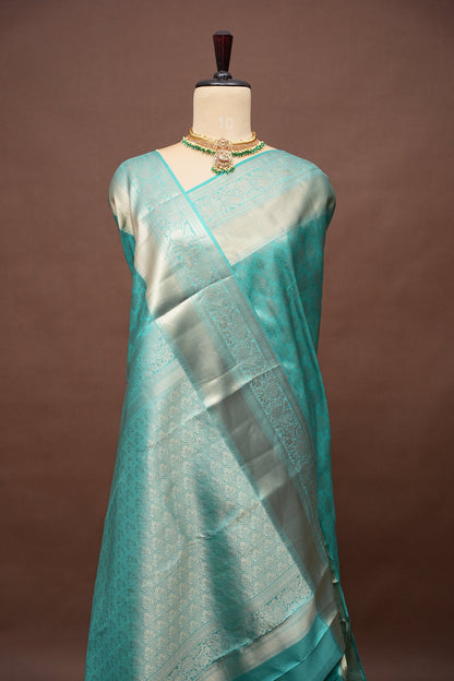 Pure Kanchipuram Brocade Silk Saree - Soft Aqua Blue| Silk Mark Certified