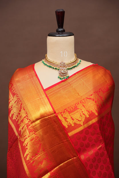 Pure Kanchipuram Silk Saree - Crimson Red| Silk Mark Certified