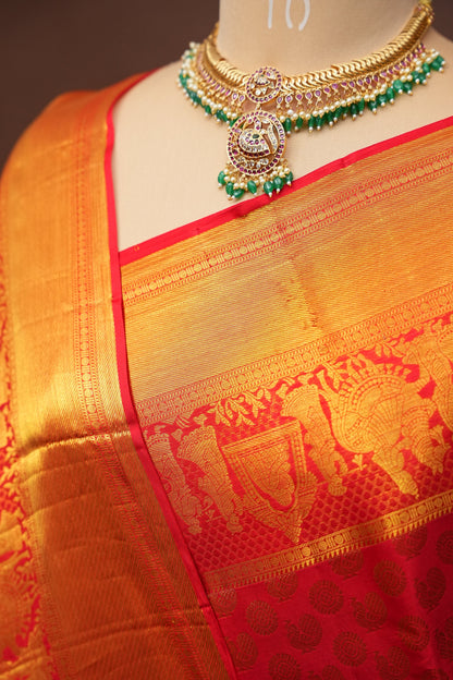 Pure Kanchipuram Silk Saree - Crimson Red| Silk Mark Certified