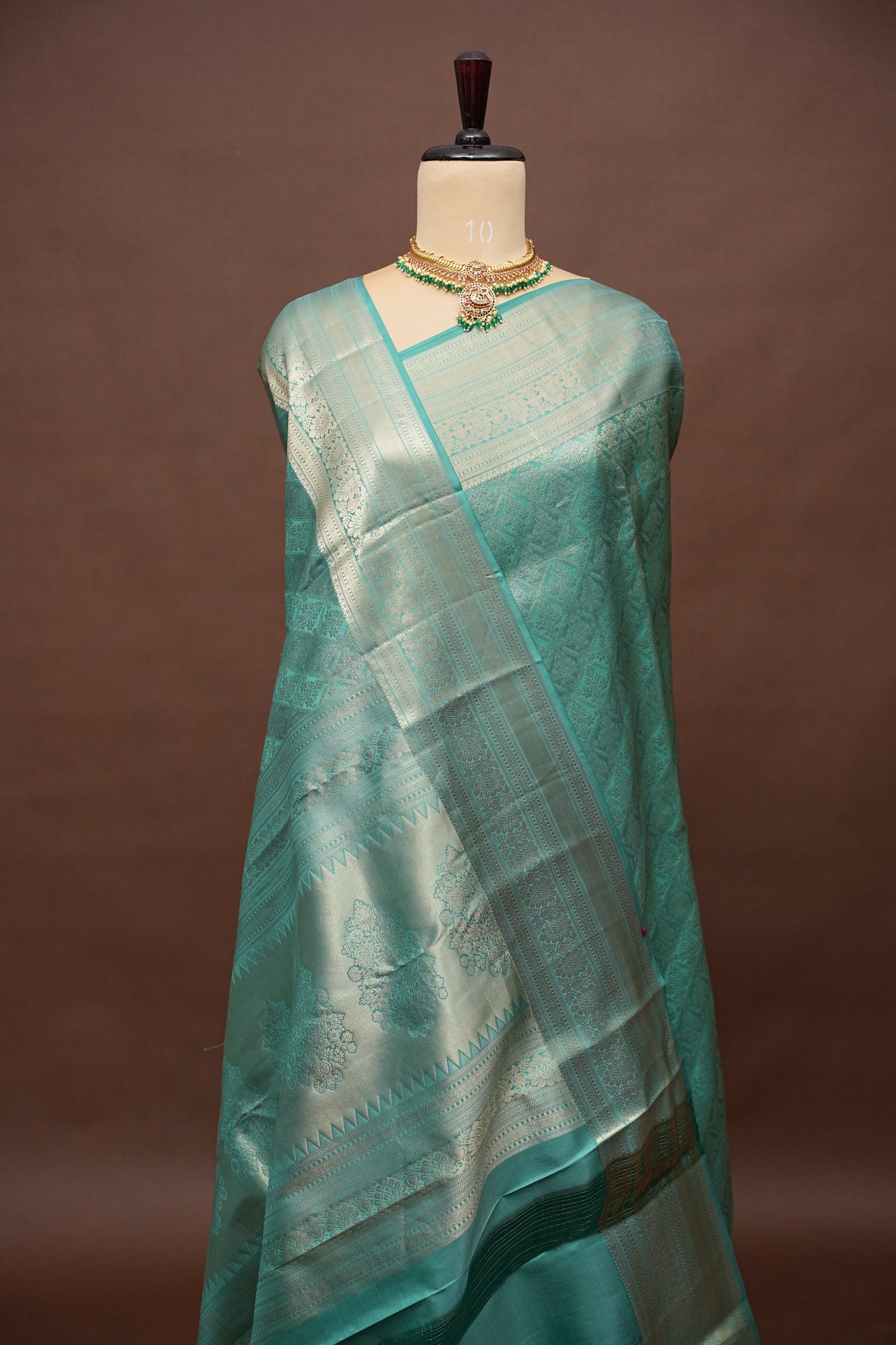 Pure Kanchipuram Silk Saree - Aqua Green| Silk Mark Certified