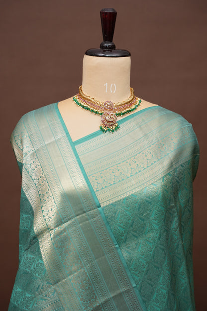 Pure Kanchipuram Silk Saree - Aqua Green| Silk Mark Certified