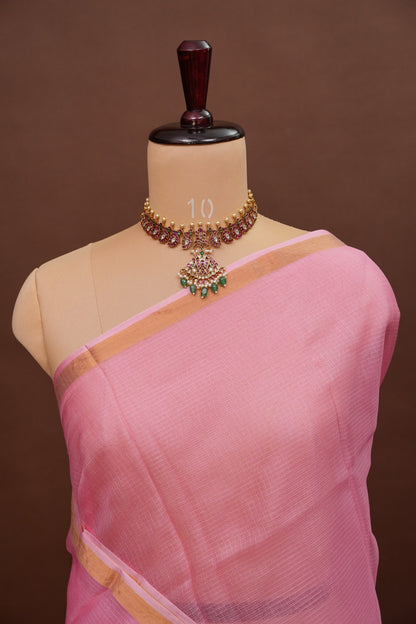 Silk Kota Plain Saree - Blush Pink