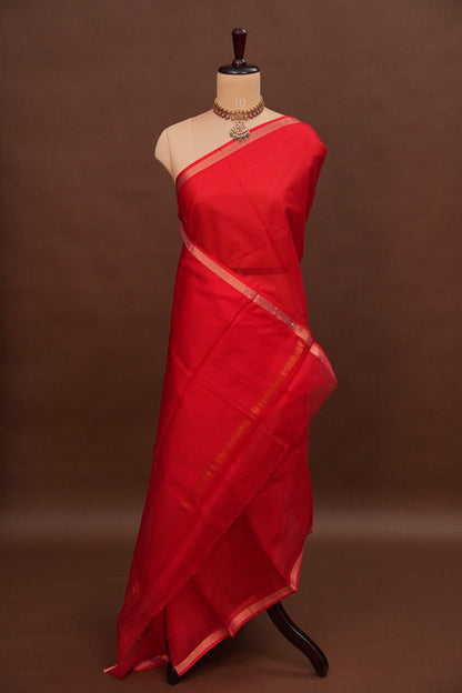 Silk Kota Plain Saree - Red