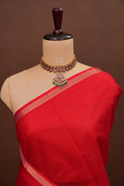 Silk Kota Plain Saree - Red