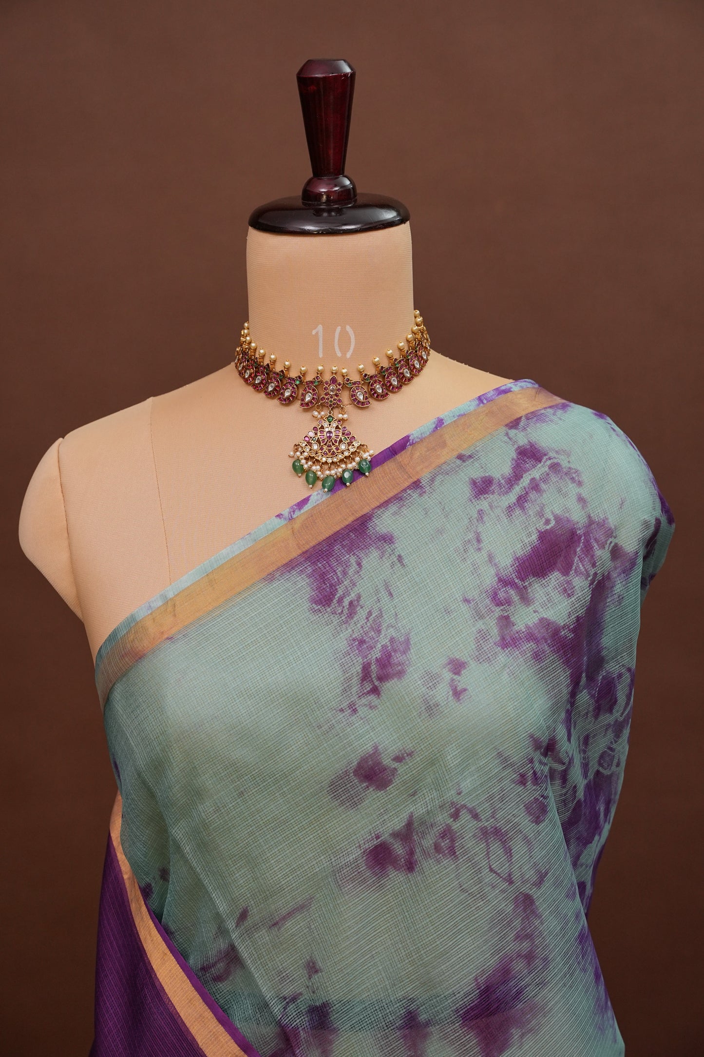 Silk Kota Shibori Tie & Dye Saree - Blue & Aubergine Purple