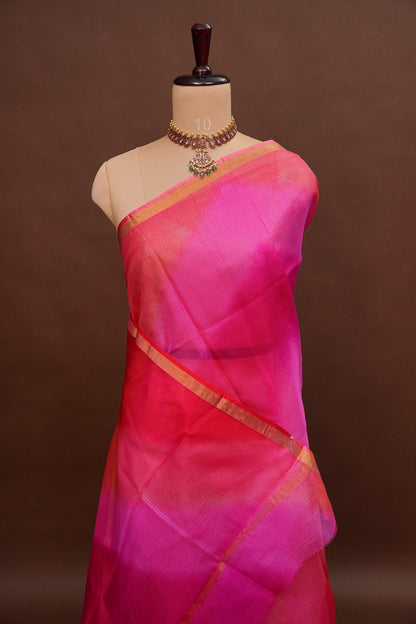 Silk Kota Multicolor Saree - Pink & Red Tones