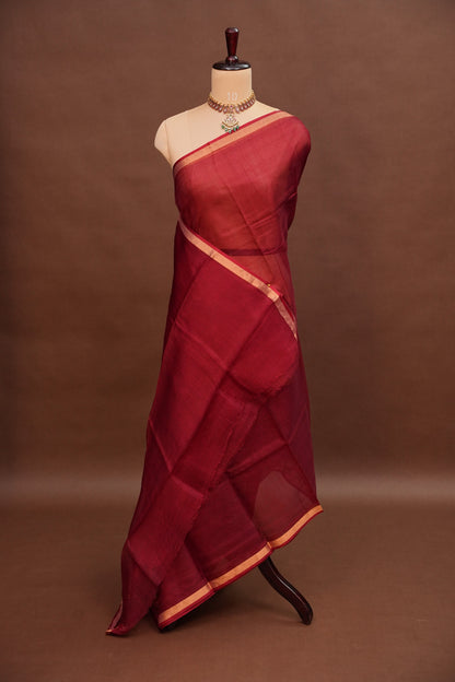 Silk Kota Plain Saree - Maroon