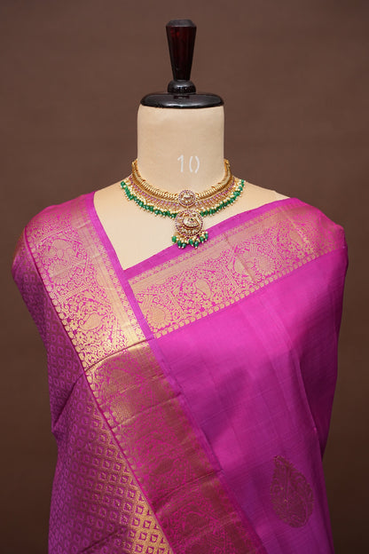 Peacock Blue & Purple Pure Kanchipuram Silk Saree|Silk Mark Certified