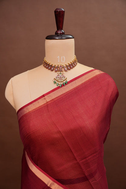 Silk Kota Plain Saree - Maroon