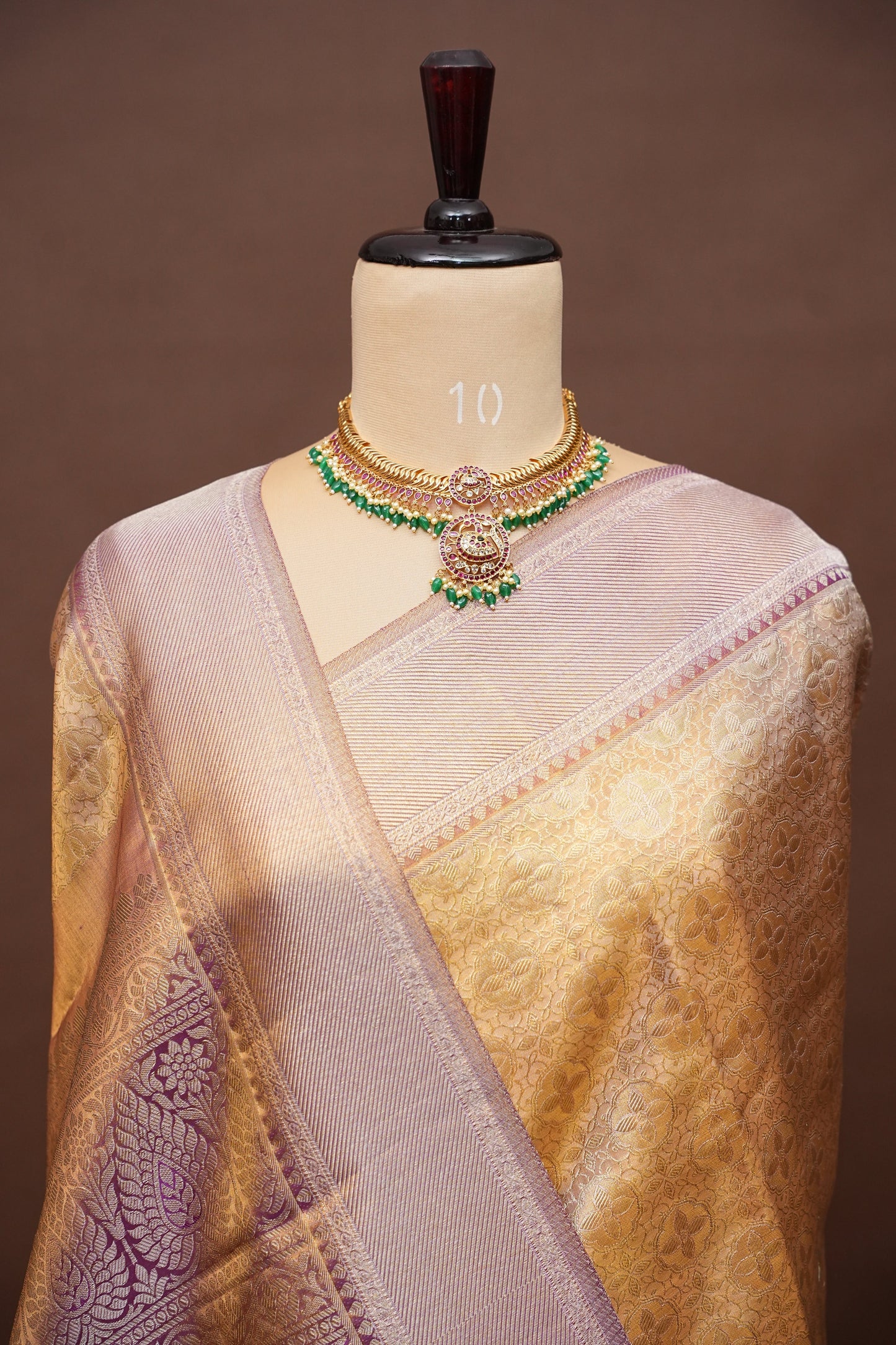 Honey Gold with Mauve Pink Pure Tissue Kanchipuram Silk Saree|Silk Mark Certified