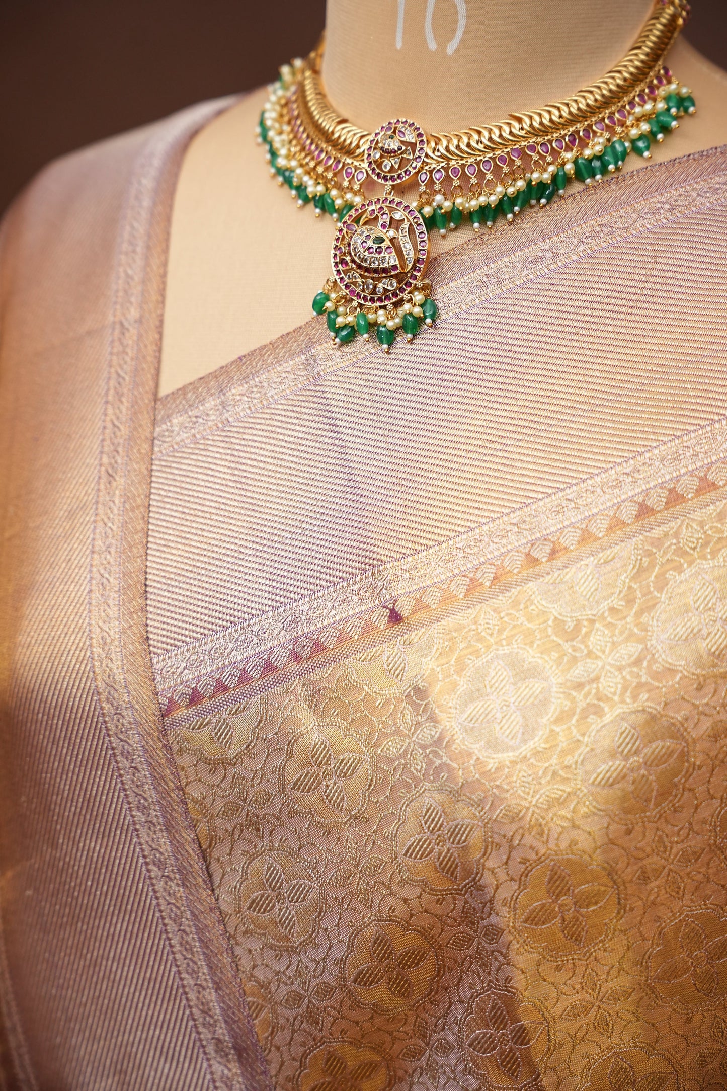 Honey Gold with Mauve Pink Pure Tissue Kanchipuram Silk Saree|Silk Mark Certified