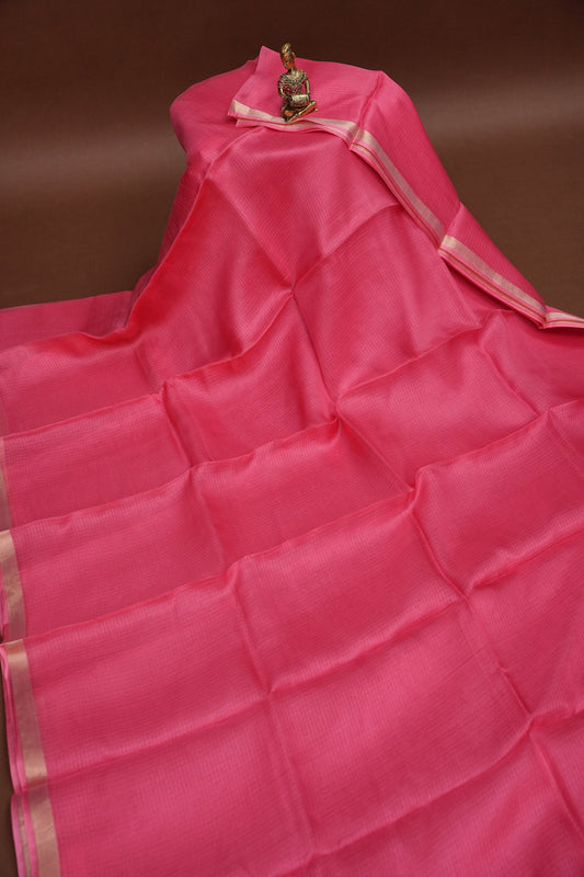 Silk Kota Plain Saree - Candy Pink