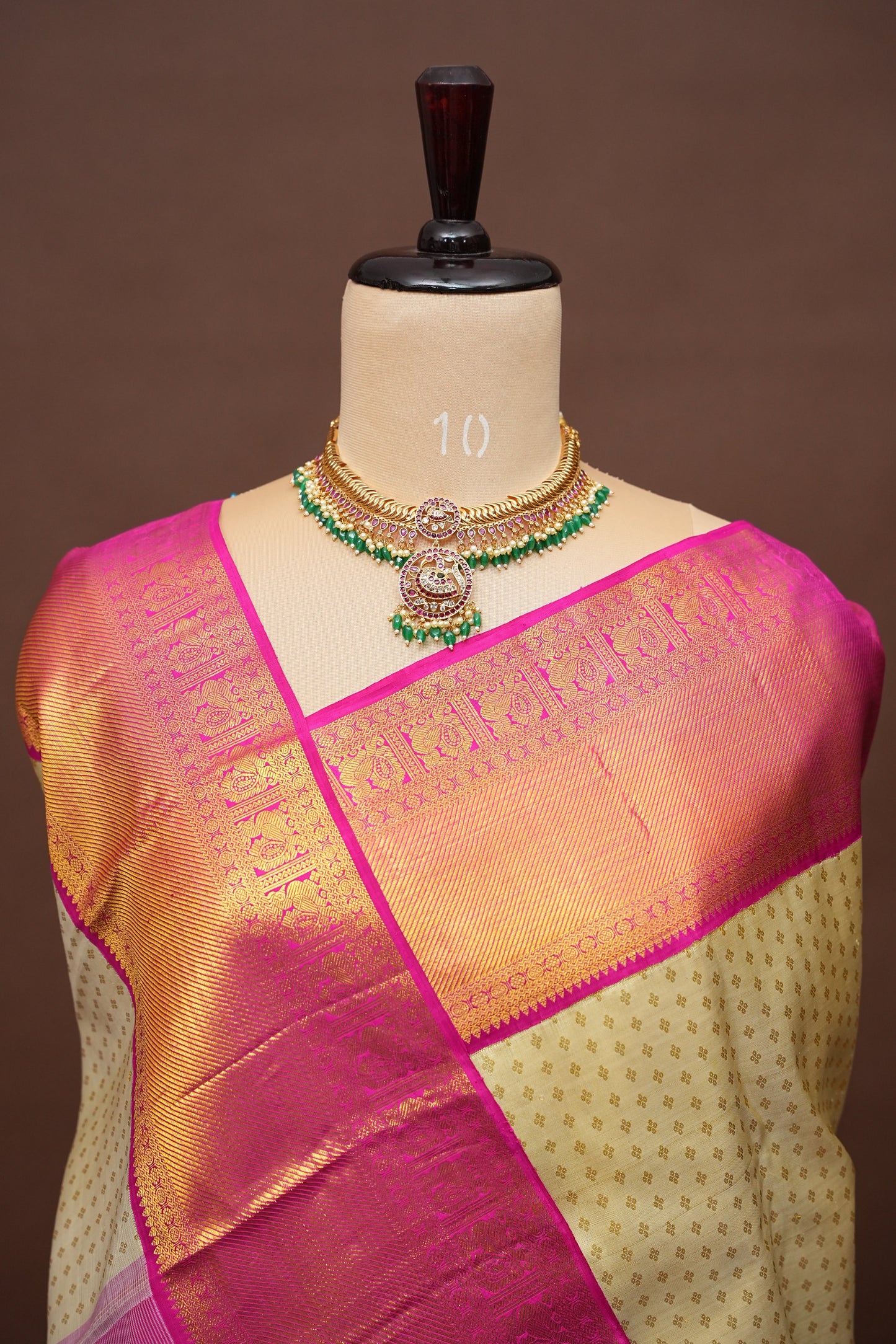 Warm Beige & Pink Pure Kanchipuram Silk Saree|Silk Mark Certified