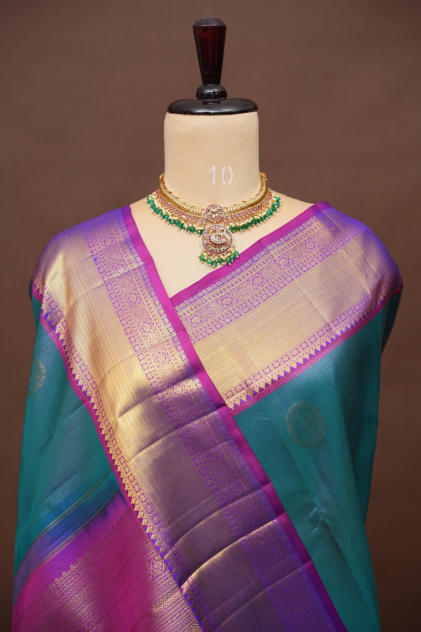 Peacock Blue & Purple Pure Kanchipuram Brocade Silk Saree|Silk Mark Certified