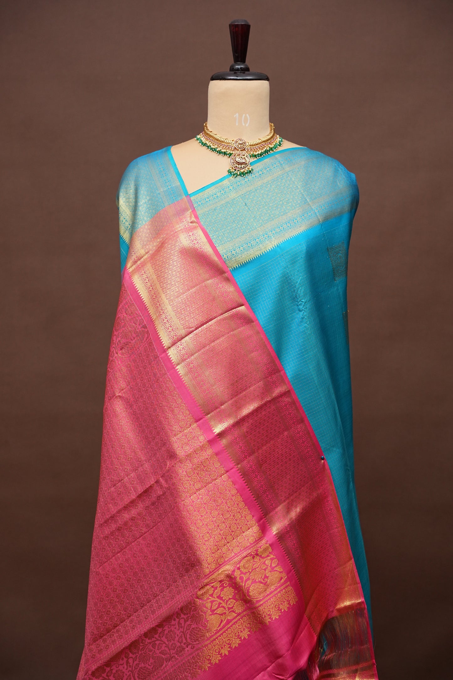 Pure Kanchipuram Silk Saree - Blue & Pink| Silk Mark Certified