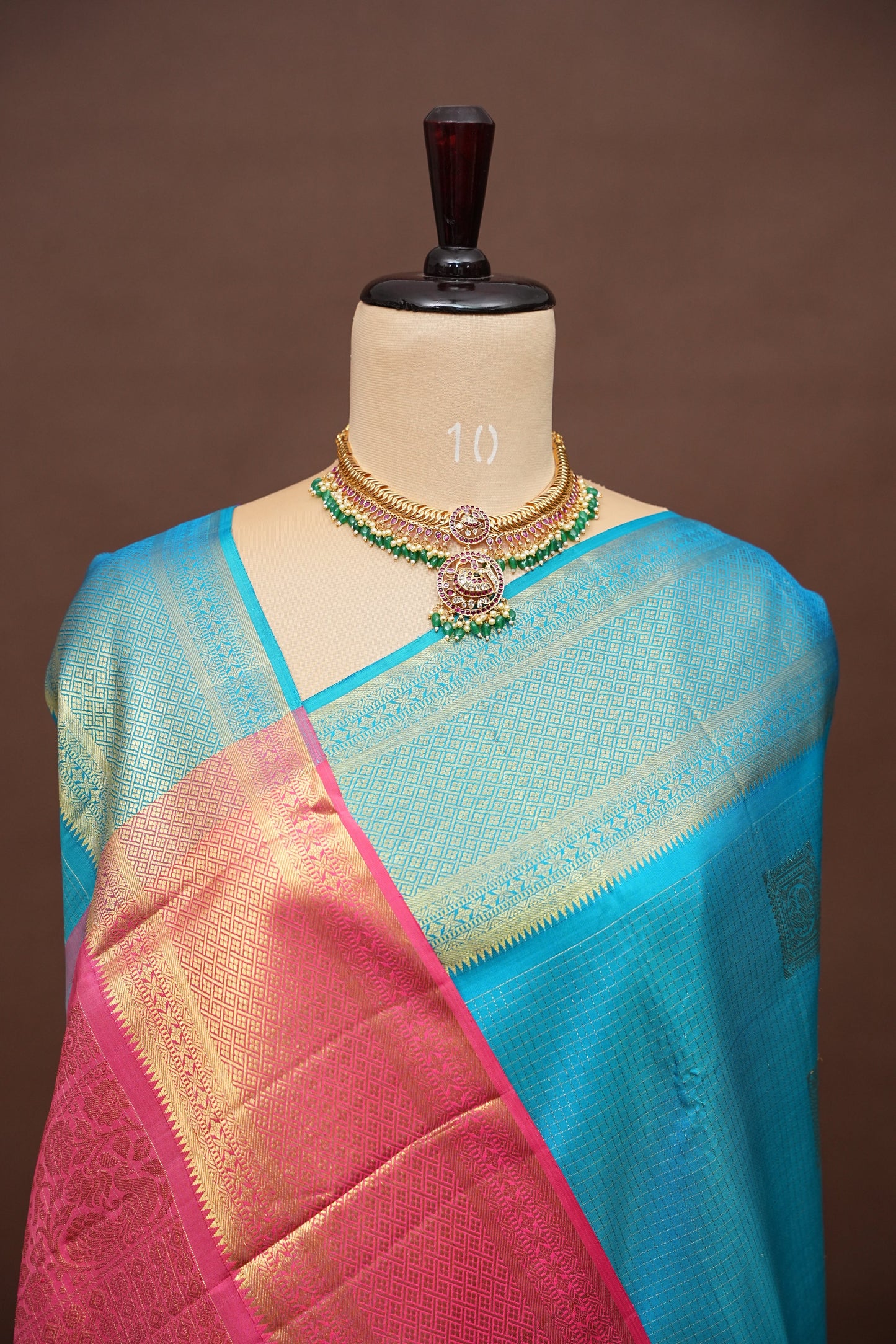 Pure Kanchipuram Silk Saree - Blue & Pink| Silk Mark Certified