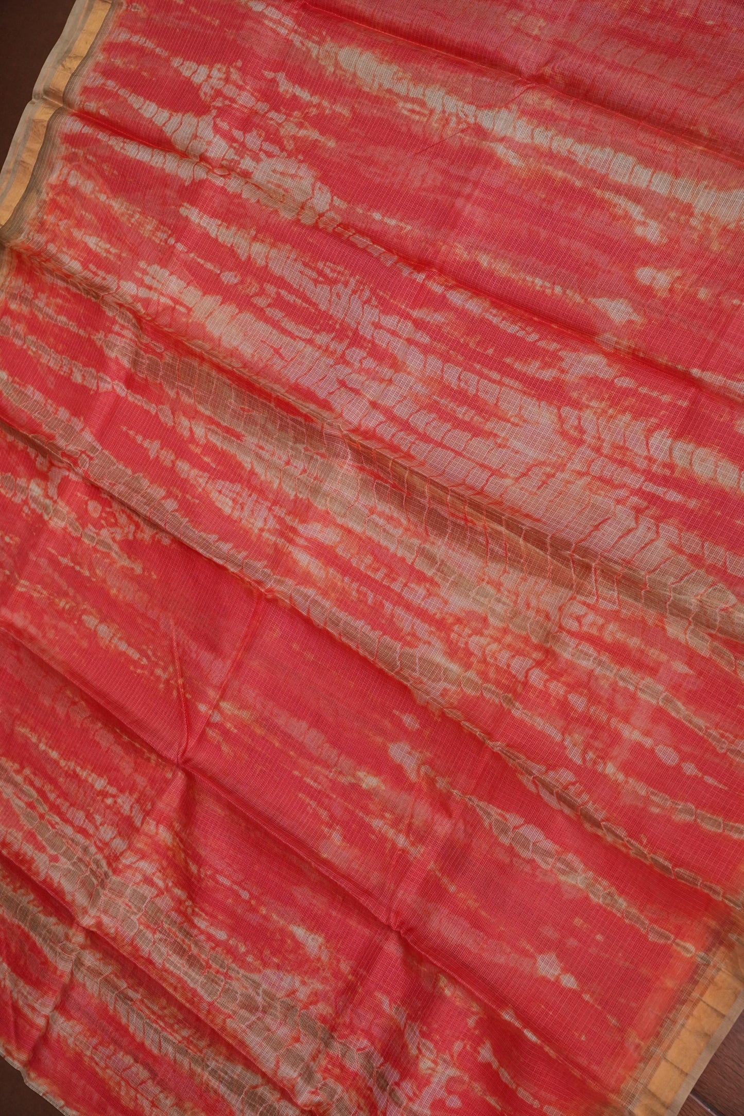 Silk Kota Shibori Tie & Dye Saree - Orange & Mud Brown