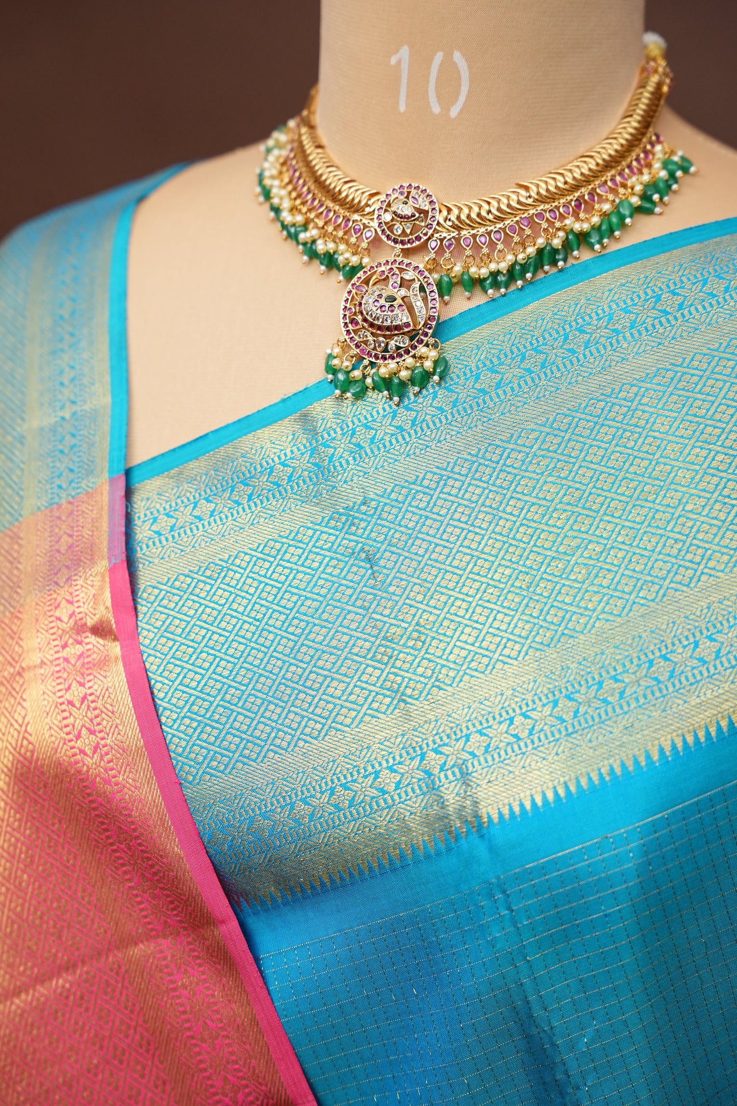 Pure Kanchipuram Silk Saree - Blue & Pink| Silk Mark Certified