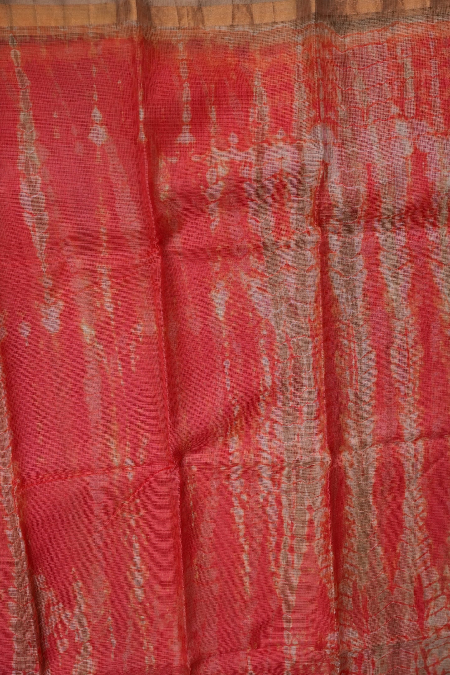 Silk Kota Shibori Tie & Dye Saree - Orange & Mud Brown