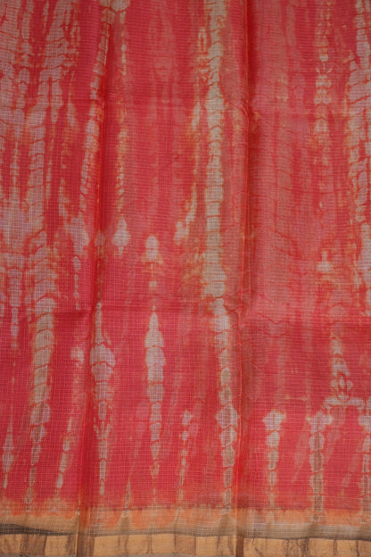 Silk Kota Shibori Tie & Dye Saree - Orange & Mud Brown
