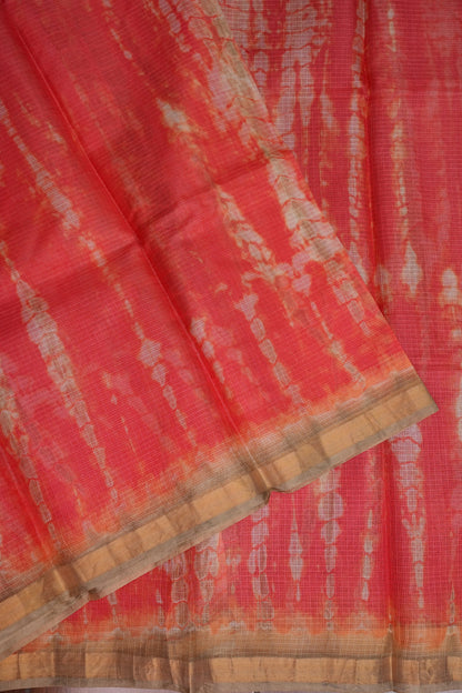Silk Kota Shibori Tie & Dye Saree - Orange & Mud Brown